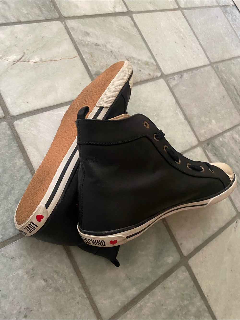 Love Moschino Black, Beige & Red High-Top Sneakers - Picture 5 of 5